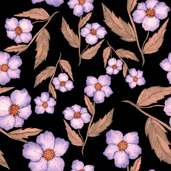 수채화 물감없는 무늬와 고전적 솔기없는 식물학적 식물학 콜렉션 수채화 — 스톡 사진