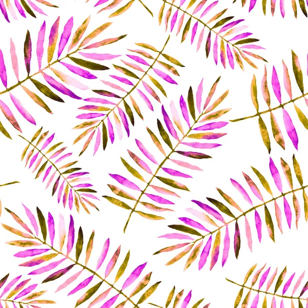 Aquarel Naadloos Patroon Met Kleurrijke Abstracte Tropische Bladeren Heldere Zomerse — Stockfoto