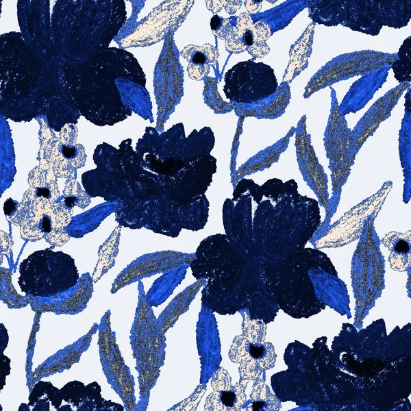 Creatief Naadloos Patroon Met Abstracte Bloemen Getekend Met Waskrijtjes Heldere — Stockfoto