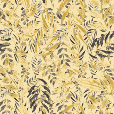 Vintage yapraklı suluboya desenli. Dekoratif tasarım için renkli yaprakları olan güzel bir botanik baskısı. Parlak bahar ya da yaz arkaplanı. Klasik düğün dekoru. Tekstil tasarımı.