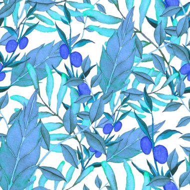 Vintage yapraklı suluboya desenli. Dekoratif tasarım için renkli yaprakları olan güzel bir botanik baskısı. Parlak bahar ya da yaz arkaplanı. Klasik düğün dekoru. Tekstil tasarımı.