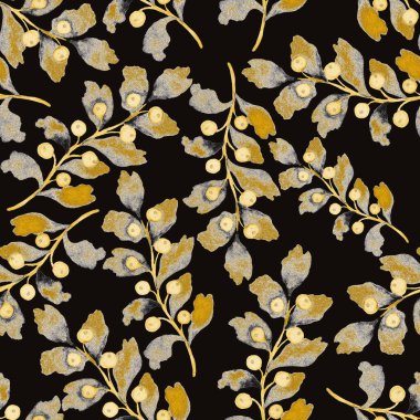 Vintage yapraklı suluboya desenli. Dekoratif tasarım için renkli yaprakları olan güzel bir botanik baskısı. Parlak bahar ya da yaz arkaplanı. Klasik düğün dekoru. Tekstil tasarımı.