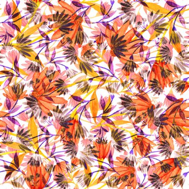 Çiçeklerle suluboya kusursuz desen. Klasik çiçek desenleri. Çiçeksiz desen. Botanik sanatı. Çiçek botanik koleksiyonu. Çiçek seti. Suluboya botanik tasarımı.