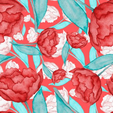 Çiçeklerle suluboya kusursuz desen. Klasik çiçek desenleri. Çiçeksiz desen. Botanik sanatı. Çiçek botanik koleksiyonu. Çiçek seti. Suluboya botanik tasarımı.