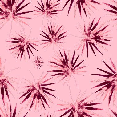 Renkli ve soyut tropikal yapraklı suluboya desenli. Egzotik bitkilerle dolu parlak yaz baskısı. Yaratıcı trend botanik tekstil tasarımı.