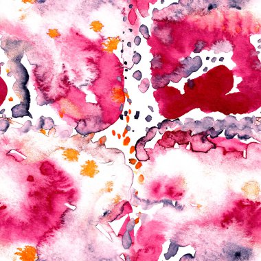 Suluboya, soyut, kusursuz desen. Parlak el yapımı elementlerle yaratıcı doku. Soyut renkli yazdırma.