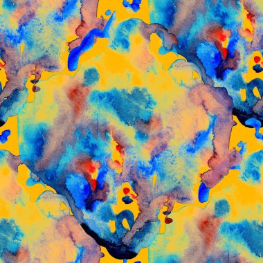 Suluboya, soyut, kusursuz desen. Parlak el yapımı elementlerle yaratıcı doku. Soyut renkli yazdırma.