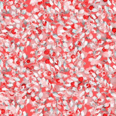 Vintage yapraklı suluboya desenli. Dekoratif tasarım için renkli yaprakları olan güzel bir botanik baskısı. Parlak bahar ya da yaz arkaplanı. Klasik düğün dekoru. Tekstil tasarımı.