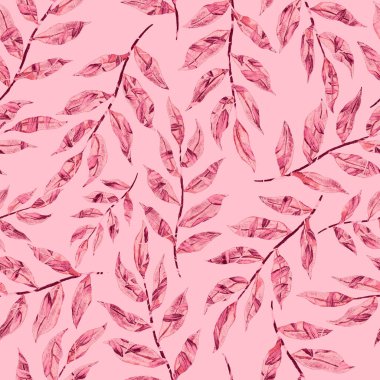 Vintage yapraklı suluboya desenli. Dekoratif tasarım için renkli yaprakları olan güzel bir botanik baskısı. Parlak bahar ya da yaz arkaplanı. Klasik düğün dekoru. Tekstil tasarımı.