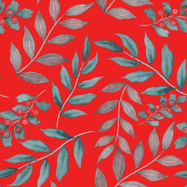 Vintage yapraklı suluboya desenli. Dekoratif tasarım için renkli yaprakları olan güzel bir botanik baskısı. Parlak bahar ya da yaz arkaplanı. Klasik düğün dekoru. Tekstil tasarımı.