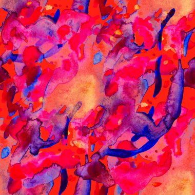 Suluboya, soyut, kusursuz desen. Parlak el yapımı elementlerle yaratıcı doku. Soyut renkli yazdırma.