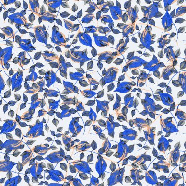 Vintage yapraklı suluboya desenli. Dekoratif tasarım için renkli yaprakları olan güzel bir botanik baskısı. Parlak bahar ya da yaz arkaplanı. Klasik düğün dekoru. Tekstil tasarımı.