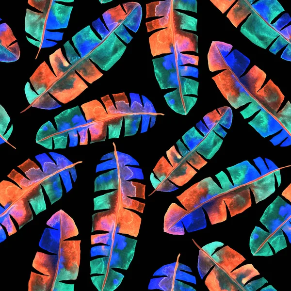 Aquarel Naadloos Patroon Met Kleurrijke Abstracte Tropische Bladeren Heldere Zomerse — Stockfoto