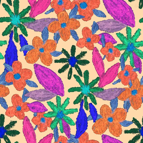 추상적 크레용이 그려진 창의적 무미건조 패턴입니다 꽃무늬 — 스톡 사진