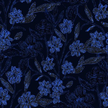 Balmumu pastel boyalarla çizilmiş soyut çiçekleri olan yaratıcı, pürüzsüz desen. Parlak renkli çiçek deseni.