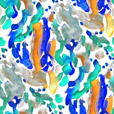 Suluboya, soyut, kusursuz desen. Parlak el yapımı elementlerle yaratıcı doku. Soyut renkli yazdırma.