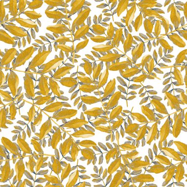 Vintage yapraklı suluboya desenli. Dekoratif tasarım için renkli yaprakları olan güzel bir botanik baskısı. Parlak bahar ya da yaz arkaplanı. Klasik düğün dekoru. Tekstil tasarımı.