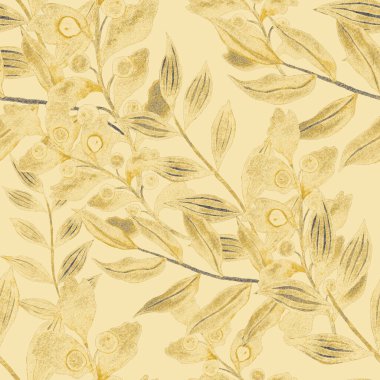 Vintage yapraklı suluboya desenli. Dekoratif tasarım için renkli yaprakları olan güzel bir botanik baskısı. Parlak bahar ya da yaz arkaplanı. Klasik düğün dekoru. Tekstil tasarımı.
