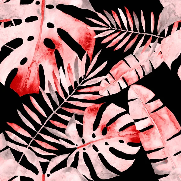 Padrão Sem Costura Aquarela Com Folhas Tropicais Abstratas Coloridas Impressão — Fotografia de Stock