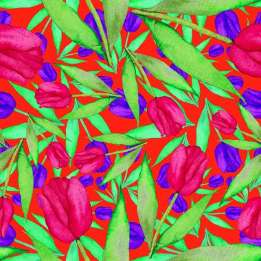 Çiçeklerle suluboya kusursuz desen. Klasik çiçek desenleri. Çiçeksiz desen. Botanik sanatı. Çiçek botanik koleksiyonu. Çiçek seti. Suluboya botanik tasarımı.