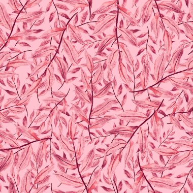 Vintage yapraklı suluboya desenli. Dekoratif tasarım için renkli yaprakları olan güzel bir botanik baskısı. Parlak bahar ya da yaz arkaplanı. Klasik düğün dekoru. Tekstil tasarımı.