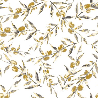 Vintage yapraklı suluboya desenli. Dekoratif tasarım için renkli yaprakları olan güzel bir botanik baskısı. Parlak bahar ya da yaz arkaplanı. Klasik düğün dekoru. Tekstil tasarımı.