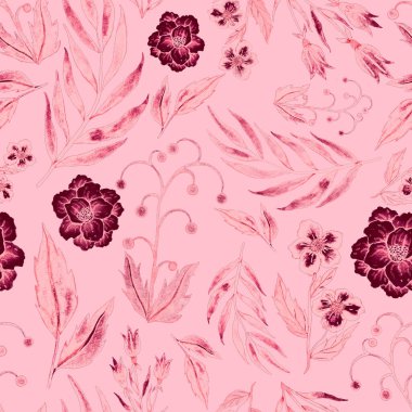  Çiçeklerle suluboya kusursuz desen. Klasik çiçek desenleri. Çiçeksiz desen. Botanik sanatı. Çiçek botanik koleksiyonu. Çiçek seti. Suluboya botanik tasarımı.