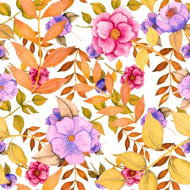  Çiçeklerle suluboya kusursuz desen. Klasik çiçek desenleri. Çiçeksiz desen. Botanik sanatı. Çiçek botanik koleksiyonu. Çiçek seti. Suluboya botanik tasarımı.