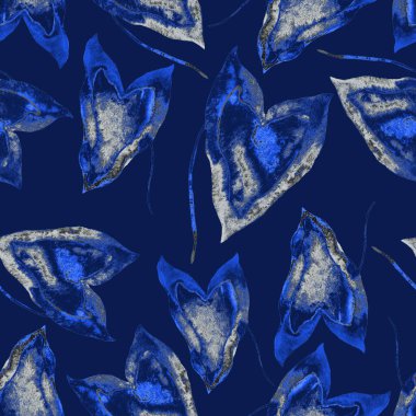  Renkli ve soyut tropikal yapraklı suluboya desenli. Egzotik bitkilerle dolu parlak yaz baskısı. Yaratıcı trend botanik tekstil tasarımı.