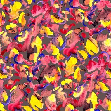  Suluboya, soyut, kusursuz desen. Parlak el yapımı elementlerle yaratıcı doku. Soyut renkli yazdırma.