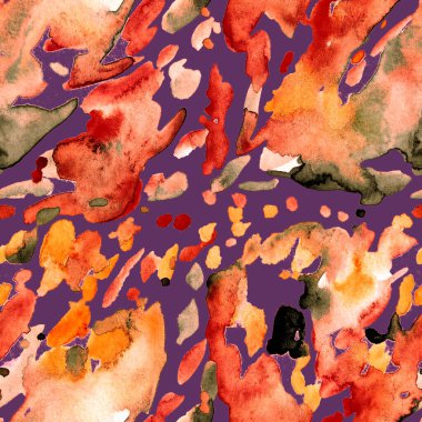  Suluboya, soyut, kusursuz desen. Parlak el yapımı elementlerle yaratıcı doku. Soyut renkli yazdırma.