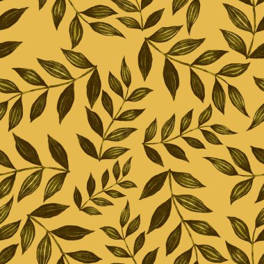 Vintage yapraklı suluboya desenli. Dekoratif tasarım için renkli yaprakları olan güzel bir botanik baskısı. Parlak bahar ya da yaz arkaplanı. Klasik düğün dekoru. Tekstil tasarımı.