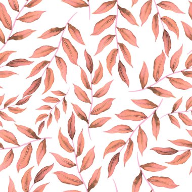 Vintage yapraklı suluboya desenli. Dekoratif tasarım için renkli yaprakları olan güzel bir botanik baskısı. Parlak bahar ya da yaz arkaplanı. Klasik düğün dekoru. Tekstil tasarımı.