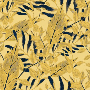 Vintage yapraklı suluboya desenli. Dekoratif tasarım için renkli yaprakları olan güzel bir botanik baskısı. Parlak bahar ya da yaz arkaplanı. Klasik düğün dekoru. Tekstil tasarımı.