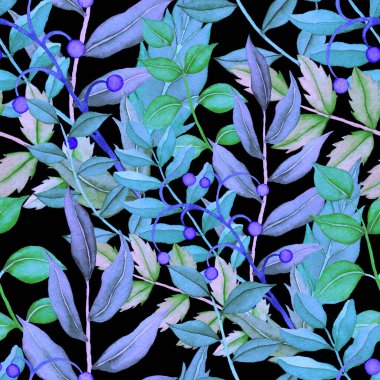 Vintage yapraklı suluboya desenli. Dekoratif tasarım için renkli yaprakları olan güzel bir botanik baskısı. Parlak bahar ya da yaz arkaplanı. Klasik düğün dekoru. Tekstil tasarımı.