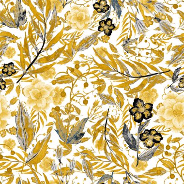 Çiçeklerle suluboya kusursuz desen. Klasik çiçek desenleri. Çiçeksiz desen. Botanik sanatı. Çiçek botanik koleksiyonu. Çiçek seti. Suluboya botanik tasarımı.