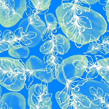 Çizgili sanat çiçekleri ve suluboya lekeleri olan yaratıcı kusursuz desen. Moda soyut modern vintage baskı.