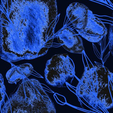 Çizgili sanat çiçekleri ve suluboya lekeleri olan yaratıcı kusursuz desen. Moda soyut modern vintage baskı.