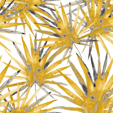 Renkli ve soyut tropikal yapraklı suluboya desenli. Egzotik bitkilerle dolu parlak yaz baskısı. Yaratıcı trend botanik tekstil tasarımı.