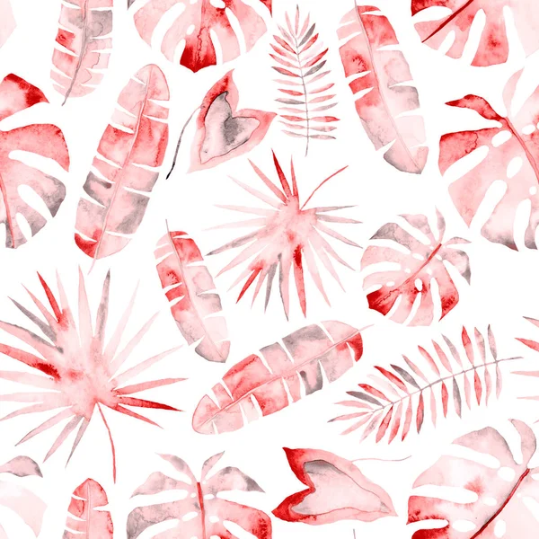 Aquarelle Motif Sans Couture Avec Des Feuilles Tropicales Abstraites Colorées — Photo