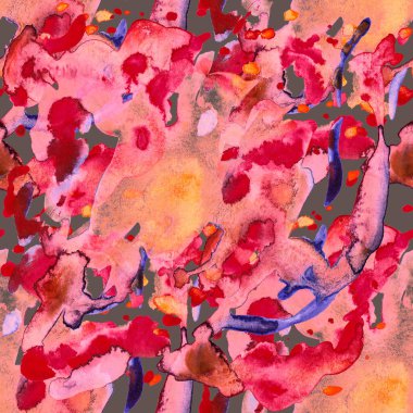  Suluboya, soyut, kusursuz desen. Parlak el yapımı elementlerle yaratıcı doku. Soyut renkli yazdırma.