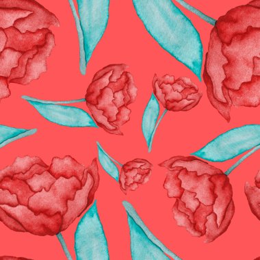 Çiçeklerle suluboya kusursuz desen. Klasik çiçek desenleri. Çiçeksiz desen. Botanik sanatı. Çiçek botanik koleksiyonu. Çiçek seti. Suluboya botanik tasarımı.