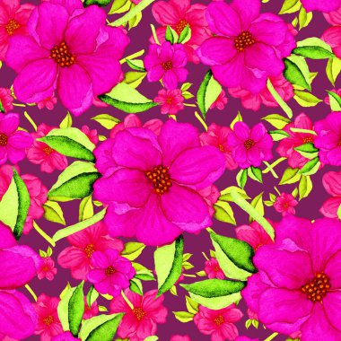 Çiçeklerle suluboya kusursuz desen. Klasik çiçek desenleri. Çiçeksiz desen. Botanik sanatı. Çiçek botanik koleksiyonu. Çiçek seti. Suluboya botanik tasarımı.