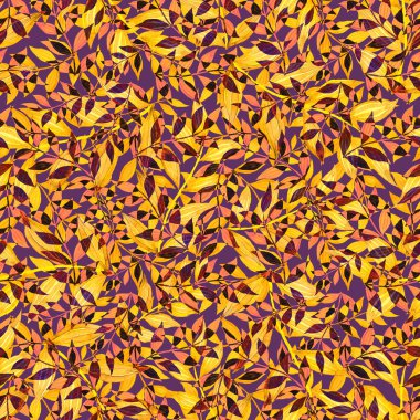 Vintage yapraklı suluboya desenli. Dekoratif tasarım için renkli yaprakları olan güzel bir botanik baskısı. Parlak bahar ya da yaz arkaplanı. Klasik düğün dekoru. Tekstil tasarımı.