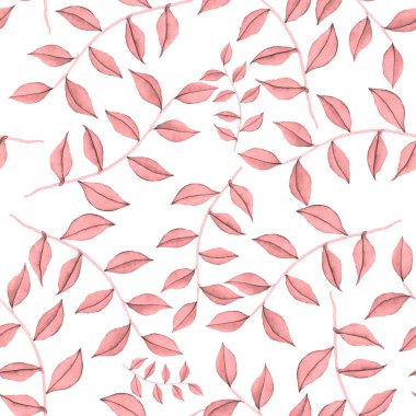 Vintage yapraklı suluboya desenli. Dekoratif tasarım için renkli yaprakları olan güzel bir botanik baskısı. Parlak bahar ya da yaz arkaplanı. Klasik düğün dekoru. Tekstil tasarımı.