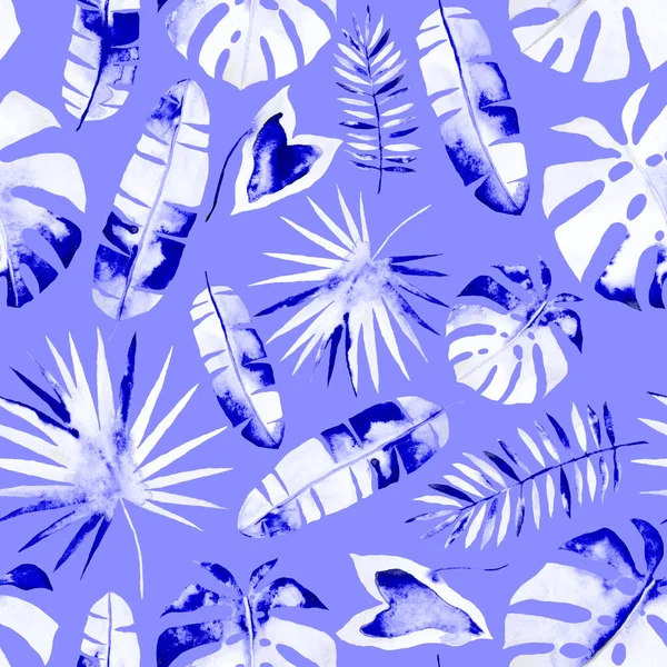 Akvarel Bezešvný Vzor Barevnými Abstraktními Tropickými Listy Jasné Letní Potisky — Stock fotografie