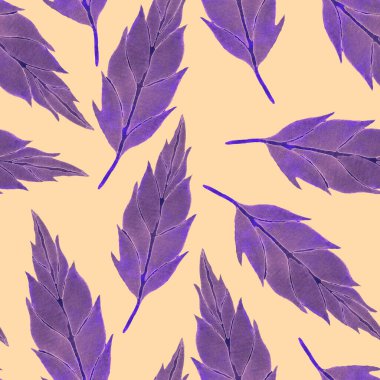 Vintage yapraklı suluboya desenli. Dekoratif tasarım için renkli yaprakları olan güzel bir botanik baskısı. Parlak bahar ya da yaz arkaplanı. Klasik düğün dekoru. Tekstil tasarımı.