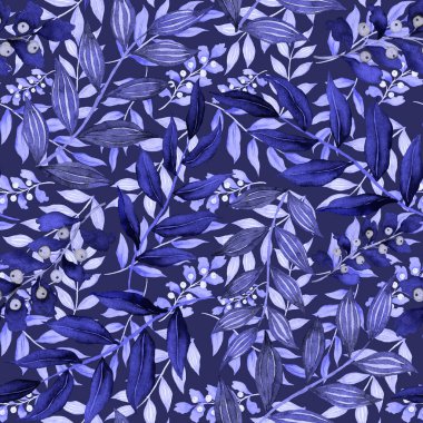 Vintage yapraklı suluboya desenli. Dekoratif tasarım için renkli yaprakları olan güzel bir botanik baskısı. Parlak bahar ya da yaz arkaplanı. Klasik düğün dekoru. Tekstil tasarımı.