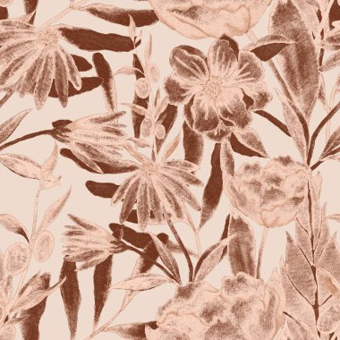 Çiçeklerle suluboya kusursuz desen. Klasik çiçek desenleri. Çiçeksiz desen. Botanik sanatı. Çiçek botanik koleksiyonu. Çiçek seti. Suluboya botanik tasarımı.