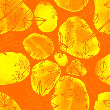 Çizgili sanat çiçekleri ve suluboya lekeleri olan yaratıcı kusursuz desen. Moda soyut modern vintage baskı.